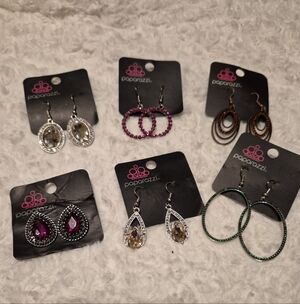 Paparazzi Mixed Gem and Hoop Earring Set — Green, Pink, Brown, Clear